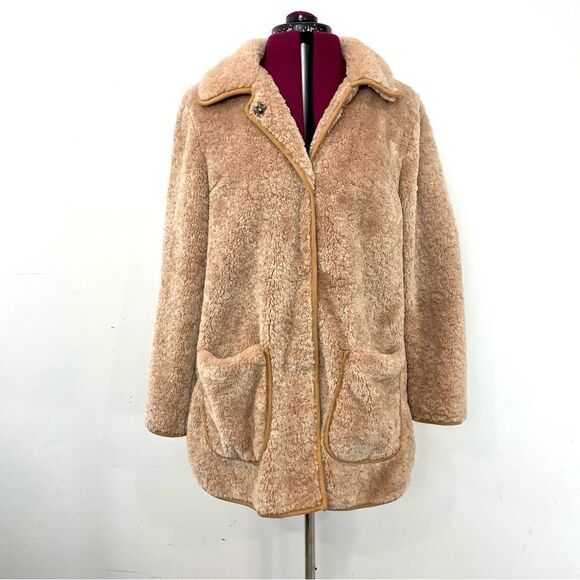 Anthropologie Brown Super Comfy Soft Teddy Coat S Relaxed Fit - Picture 1 of 15